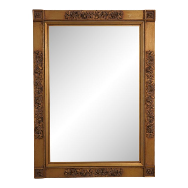 Gold Gilt Rose Carved Frame Hanging Over Mantle Mirror For Sale