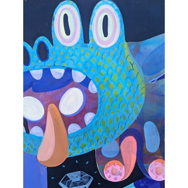Cecilia Beaven Contemporary Abstract Green, Purple, and Blue Biomorphic Lizard Figure Painting, 21st Century For Sale - Image 9 of 11