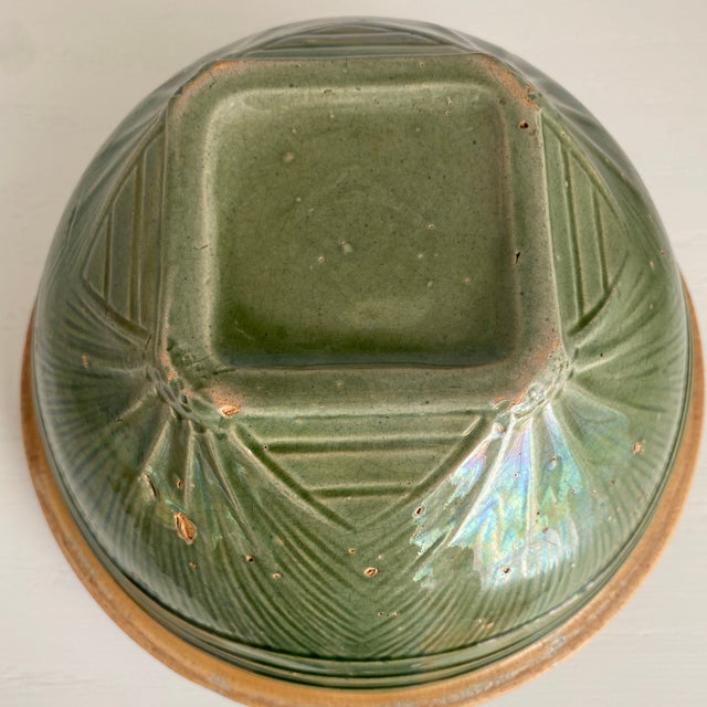 Vintage McCoy Sunburst Pottery Mixing Bowl in Green Glaze For Sale - Image 12 of 12
