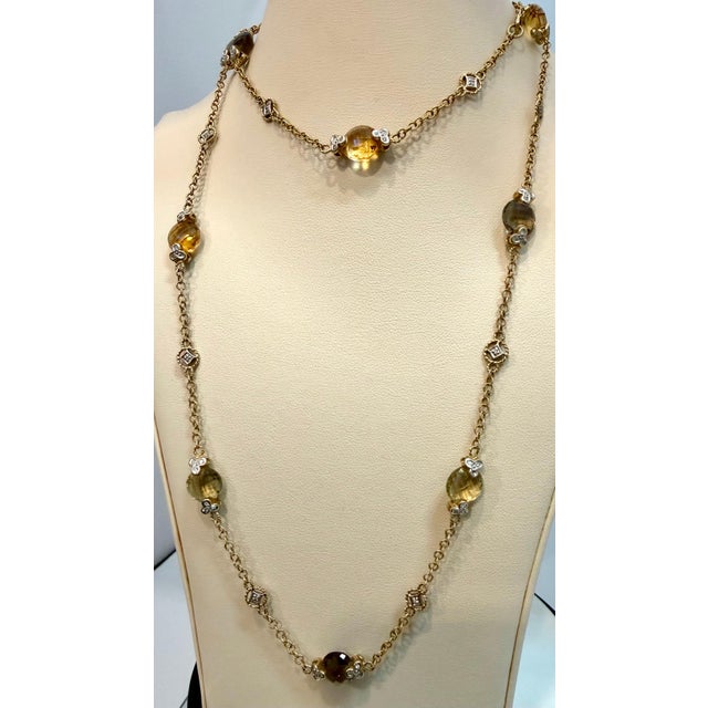 Green Multi Color Quartz Station Necklace With Tiny Diamonds 14kt Gold 32" L Necklace For Sale - Image 8 of 18