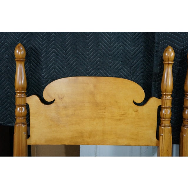 2 Vintage Early American Colonial Style Solid Maple Twin Cannonball Poster Beds For Sale - Image 6 of 18