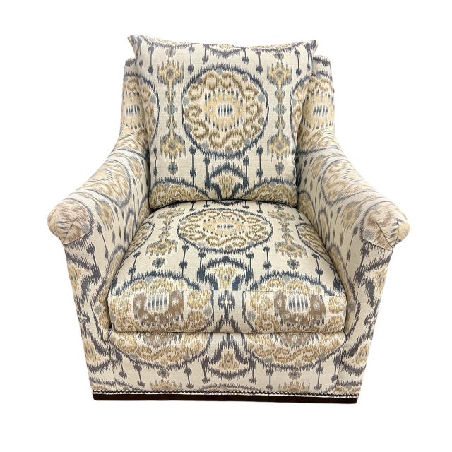 Pair Hickory Chair Upholstered Swivel Chair, H. 31 in. x W. 33 in. x D. 34 in.