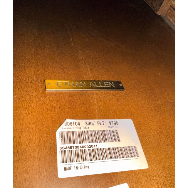 Ethan Allen Dining Table Set With 6 Red Damask Upholstered Chairs 7 Pc For Sale - Image 12 of 12