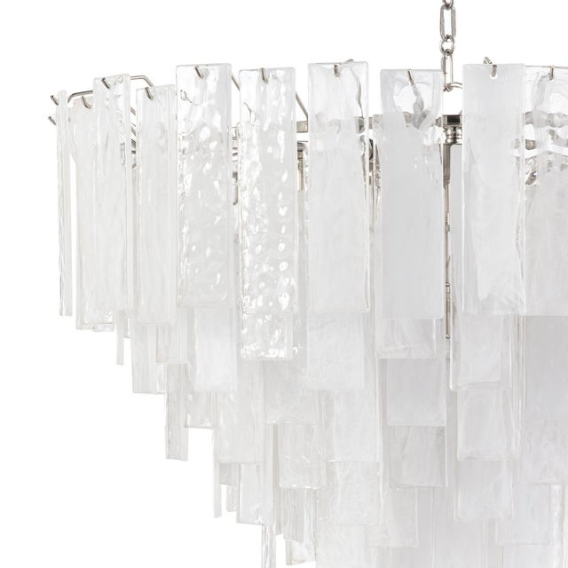Panes of striking water glass adorn the large Glacier chandelier to create a dynamic piece full of movement. The glass...