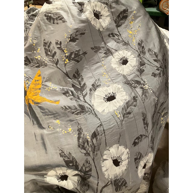 Chrome Silk Curtains in Silver Gray and Yellow- Set of 2 Panels For Sale - Image 8 of 12