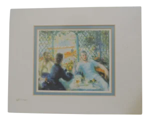 Vintage 1875 "The Rowers Lunch" Oil Painting Reproduction Print Matted by Pierre Auguste Renoir