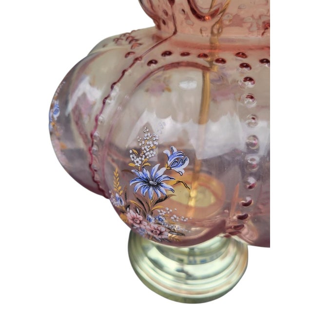 1950s Vintage Carl Falkenstein Double Bubble Glass Pale Pink Hob Knob Painted Table Lamps Pink Pleated Shades- A Pair For Sale - Image 5 of 12