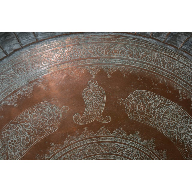 Copper Vintage Middle Eastern Large Ornate Metal / Copper Fluted Edge Chai Tea Tray / Wall Decor For Sale - Image 8 of 14