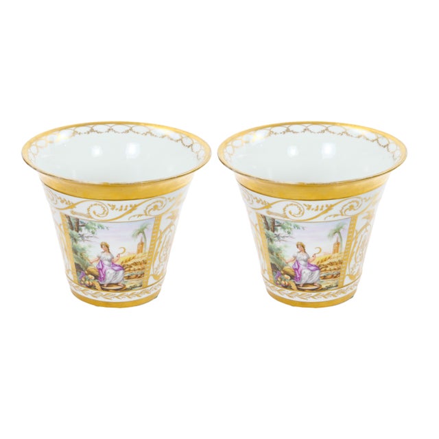 19th Century Hand-Painted Paris Porcelain Cachepots With Gilt Details For Sale - Image 12 of 12
