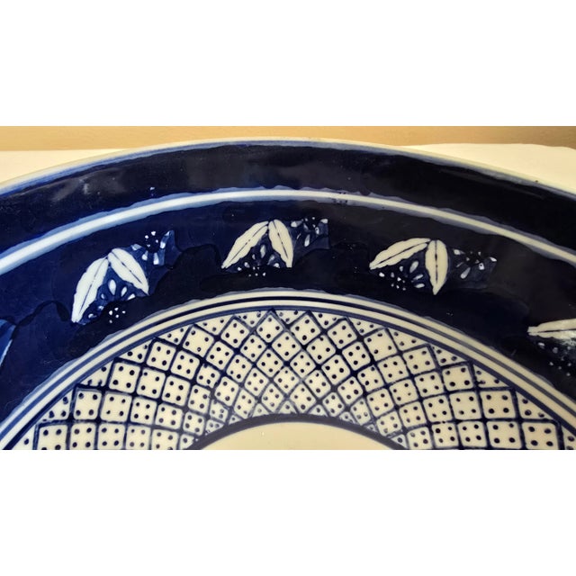 Mid 20th Century Vintage Asian Style Blue & White Decorative Bowl For Sale - Image 5 of 7