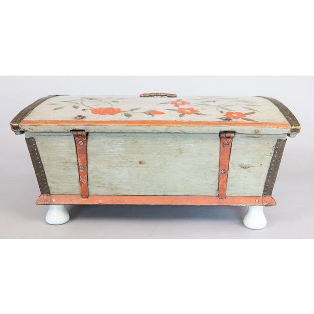 19th Century Swedish Folk Art Painted Marriage Trunk Bride's Box For Sale In Houston - Image 6 of 13