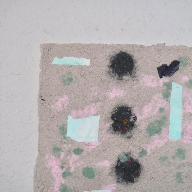 Contemporary Abstract Fiber Base Mixed Media Painting With Geometric Forms in Soft Pink, Mint, and Black by Casey R Klein For Sale In Tulsa - Image 6 of 17