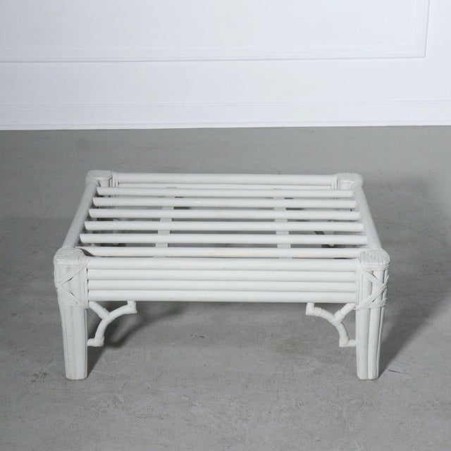 White Hand Painted Fretwork Ottoman with Indian Block Print Cushion For Sale - Image 8 of 10