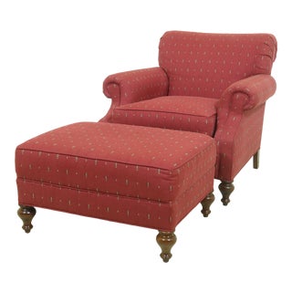 Wesley Hall Red Upholstered Club Chair & Ottoman For Sale