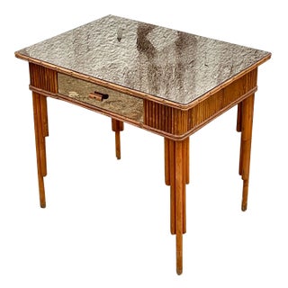 Vintage Coastal Mirrored Rattan Writing Desk For Sale