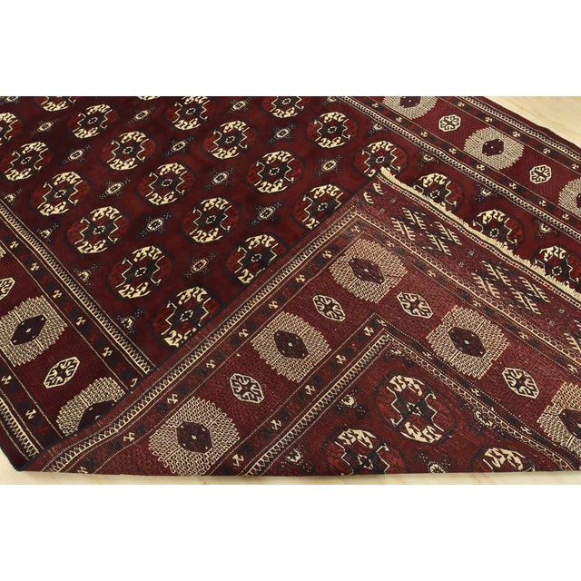 Turkmen Rug 7'7'' X 12'5'' Red Wool Vintage Hand-Knotted Oriental Carpet For Sale - Image 14 of 15