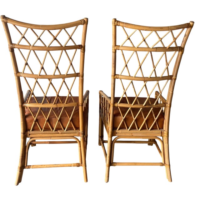 Palecek Vintage Palecek High Back Arm Chairs With Leather Seats, a Pair For Sale - Image 4 of 16