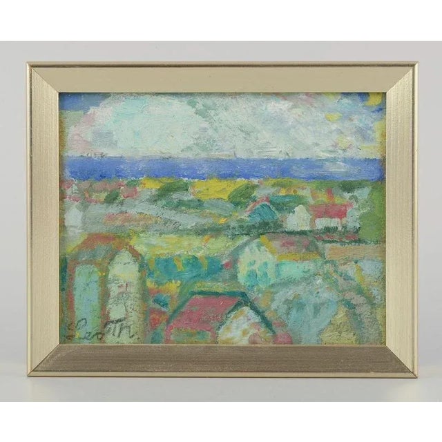 Leo thellefsen (1909 - 1997), a danish painter. Oil on board. Country landscape. Title: ”diset vejr i januar” (foggy...