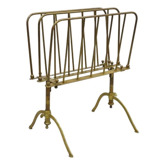Vintage A. Ravenel Paris French Mid Century Modern Brass Magazine Rack Stand For Sale