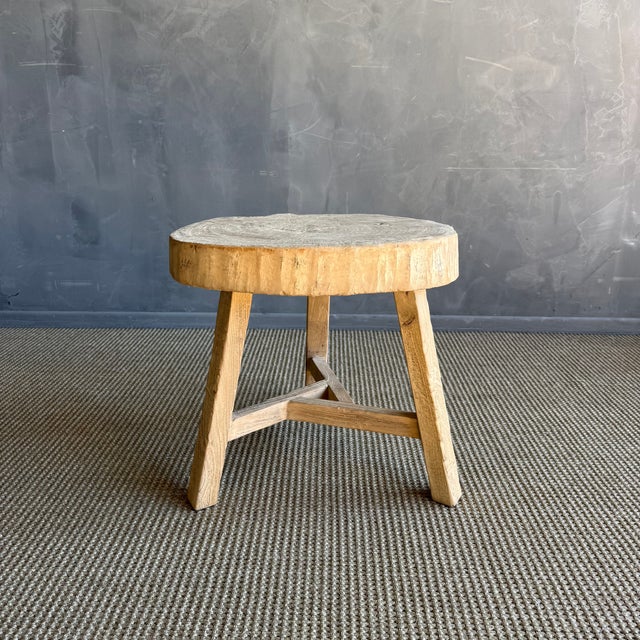 Vintage Elm Wood Chop Block Table #Q53 For Sale - Image 4 of 8