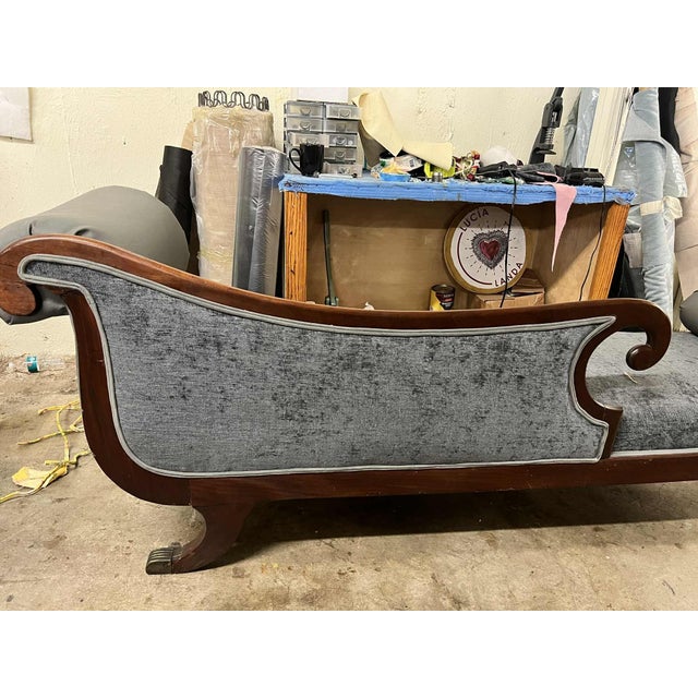 ‘Empress Carlota’ Mahogany Empire Chaise - Circa 1860s - Reupholstered With New Otomi Hand Embroidery and Leather For Sale - Image 9 of 12