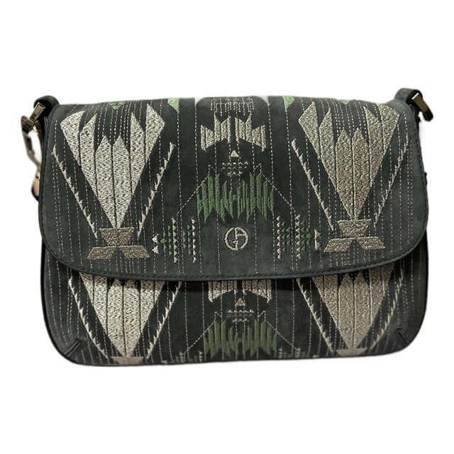 Giorgio Armani Embroidered Suede Handbag For Sale