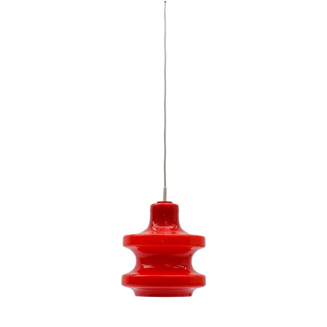 Lipstick Red Glass Hanging Lamp by Peill & Putzler, 1960s For Sale