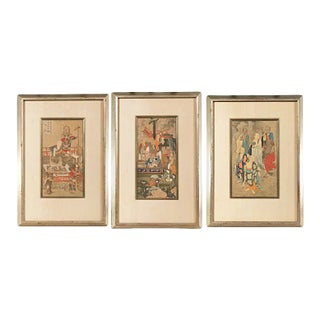 Antique Japanese Buddhist Framed Collotype Prints- a Set of 3 For Sale