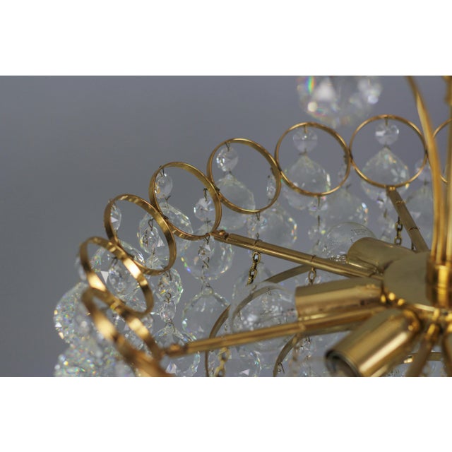 Gold Seven Light Crystal Glass and Gilt Brass Chandelier, Germany, 1970s For Sale - Image 8 of 18