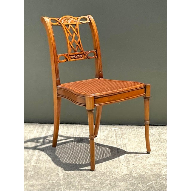 Wood Vintage Hand Carved Cane Side Chair For Sale - Image 7 of 12