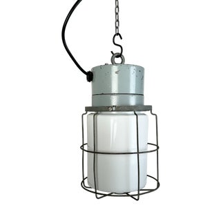 Industrial Aluminium Cage Light with Milk Glass from Elektrosvit, 1970s For Sale