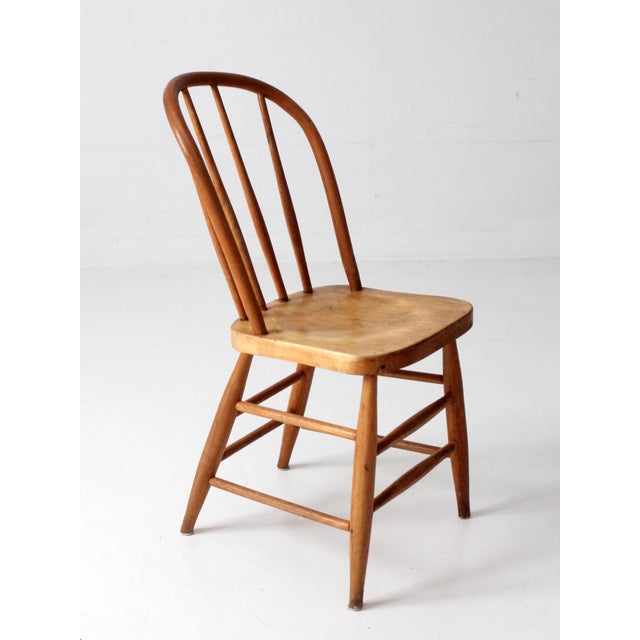Antique Wood Windsor Bow Back Spindle Farmhouse Chair For Sale - Image 14 of 14