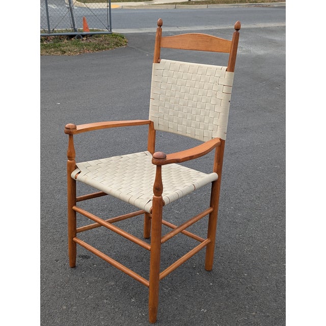 Tan Vintage Shaker Workshops Shaker Style Armchair With Hand-Woven Checkerboard Seat For Sale - Image 8 of 9