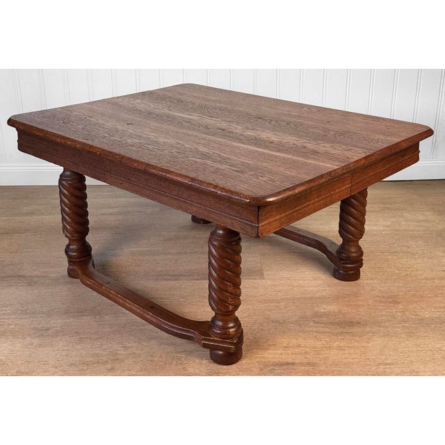 Early 20th Century Antique Traditional Oak Barley Twist Rectangle Low Cocktail Coffee Table For Sale - Image 5 of 10