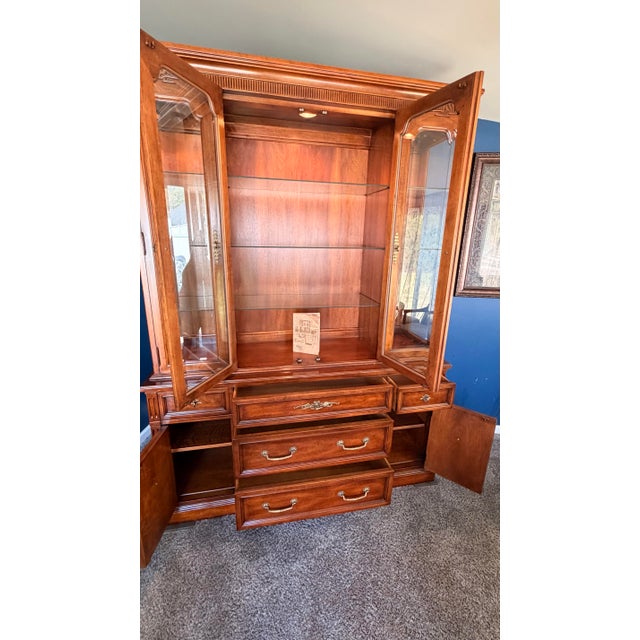 Offered is a magnificent, statement-scale two-piece china hutch from the historic White Furniture Company of Mebane, North...