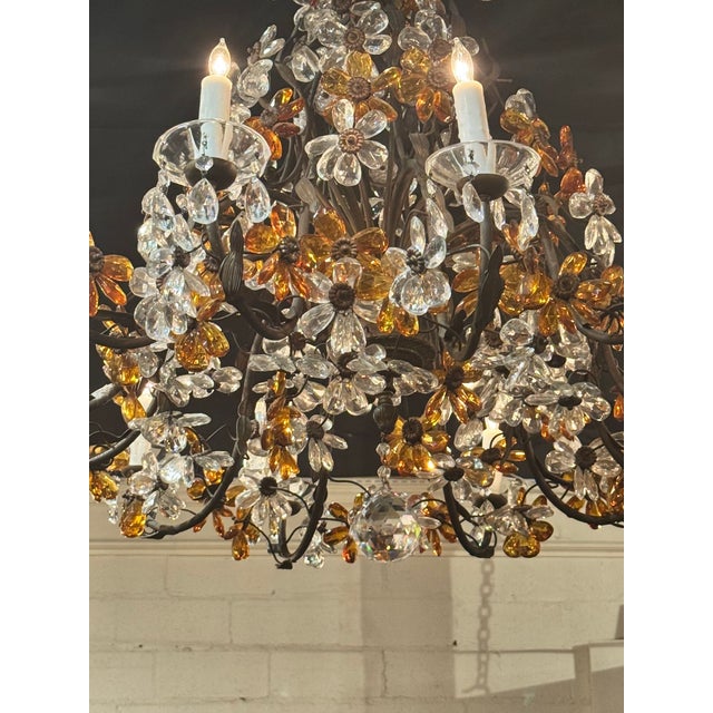 Transparent Early 20th Century French Crystal and Amber Flower Chandelier For Sale - Image 8 of 11