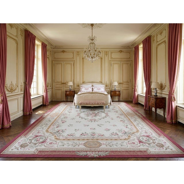 12x16 Vintage Aubusson Flat Weave Wool Rug, Louis Philippe Rose Wreath For Sale - Image 12 of 12