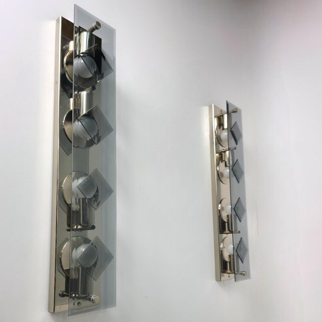 Mid-Century Modern Wall Lights in Smoke Glass with Chrome by Sische, 1970s, Set of 2 For Sale - Image 6 of 9