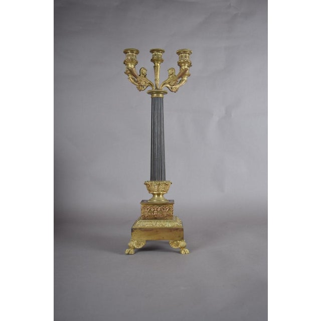 French Antique Gilt Bronze Candelabra, Fluted Column With Figural Arms — French, 19th Century For Sale - Image 3 of 10