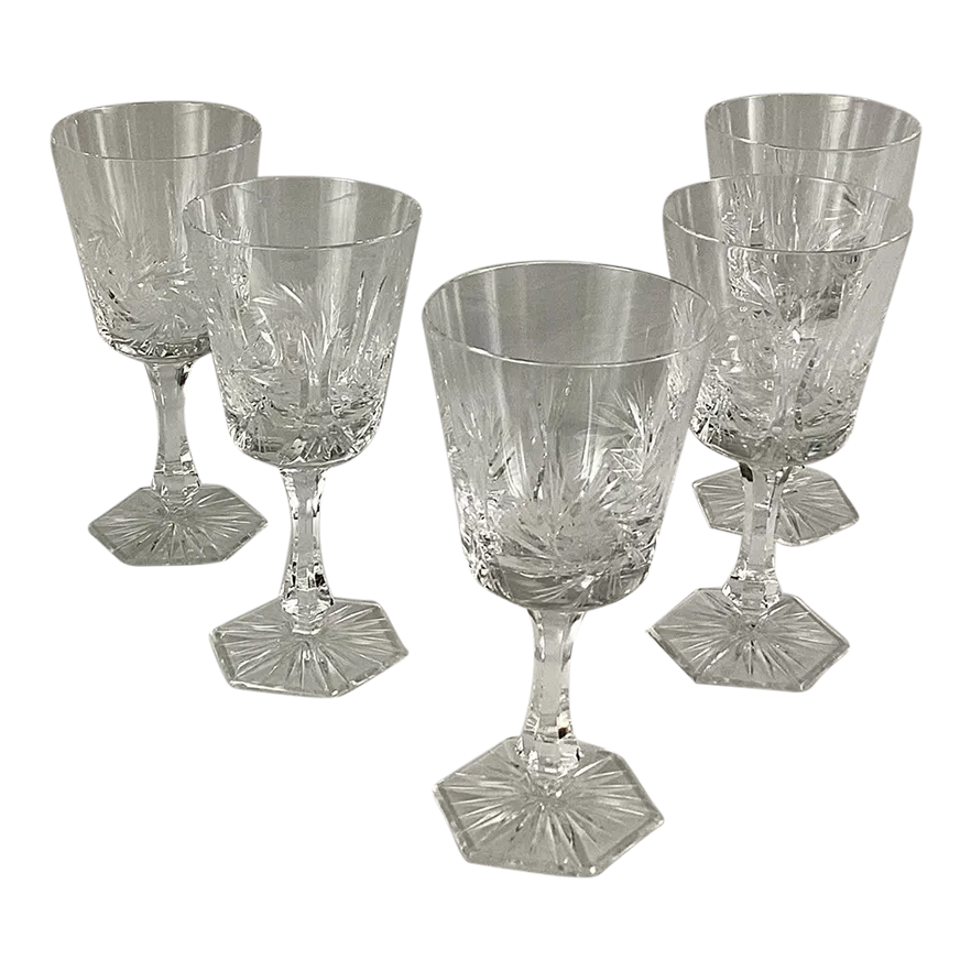 1960s Bohemia Crystal Crystalex - Cut Crystal Clarets - Set of 5