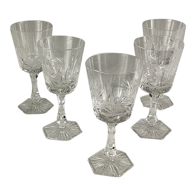 1960s Bohemia Crystal Crystalex - Cut Crystal Clarets - Set of 5 For Sale