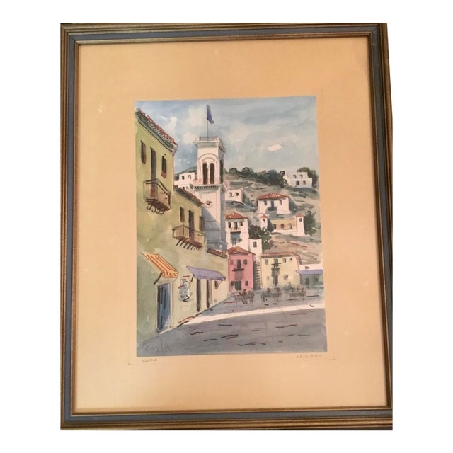 1970s Original “Costis” Watercolor Painting, Hydra Island, Greece For Sale