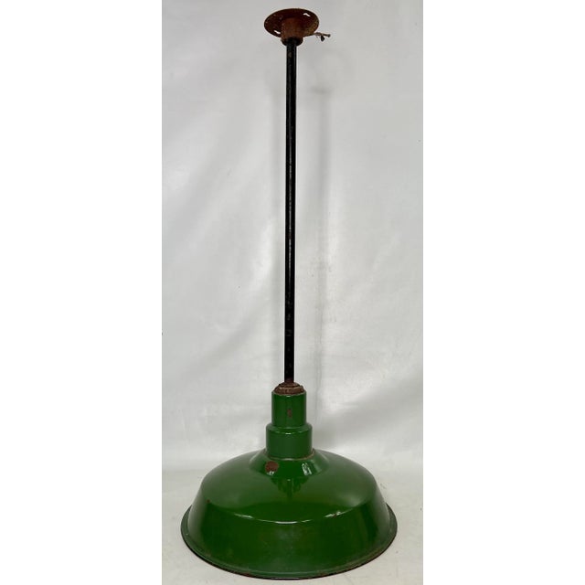 Vintage Industrial Green Porcelain Enamel Light Fixture For Sale - Image 9 of 9