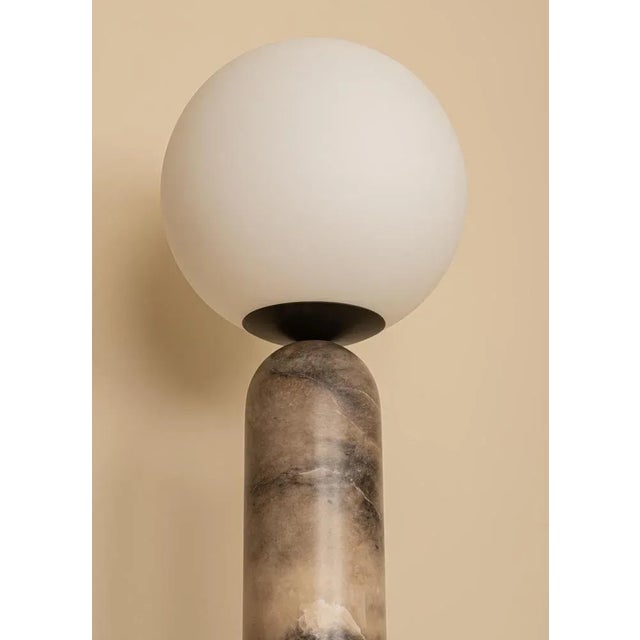 Contemporary Tobacco Alabaster and Steel Atlas Table Lamp by Simone & Marcel For Sale - Image 3 of 5