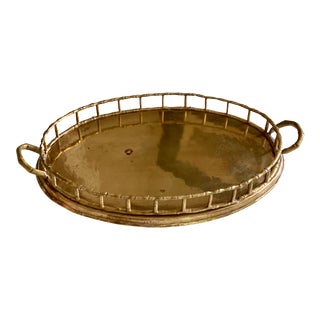 Vintage Brass Bamboo Oval Tray For Sale