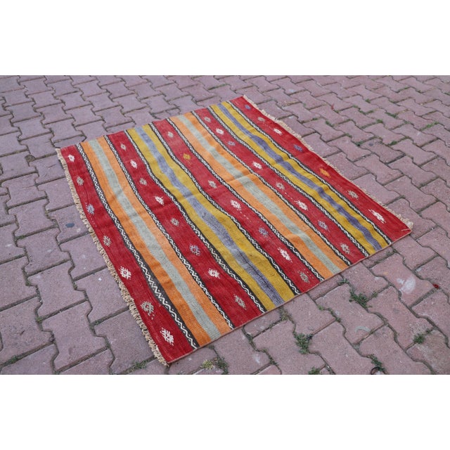 Tribal 1990s Red Striped Hand Knotted Rug For Sale - Image 3 of 8