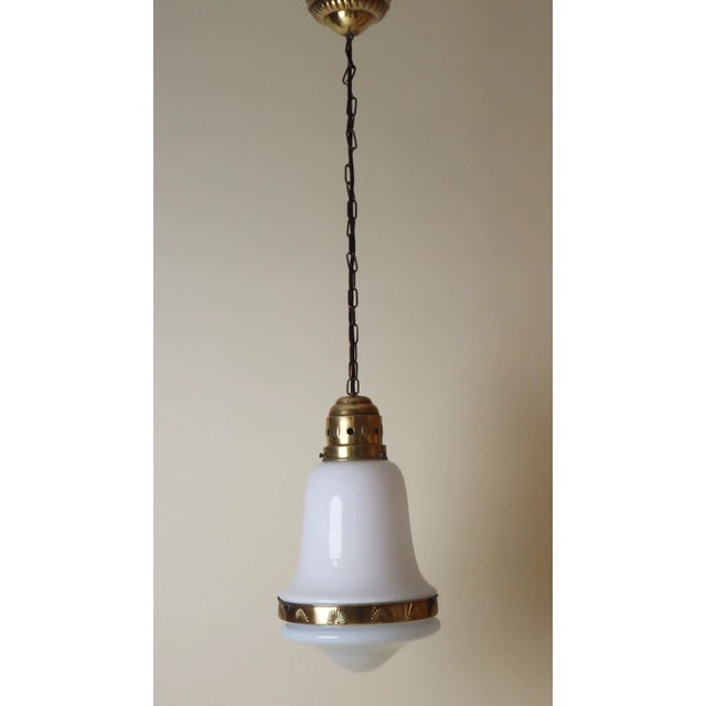 Gold Art Nouveau Hanging Lamp in White Glass and Brass, 1920 For Sale - Image 8 of 18
