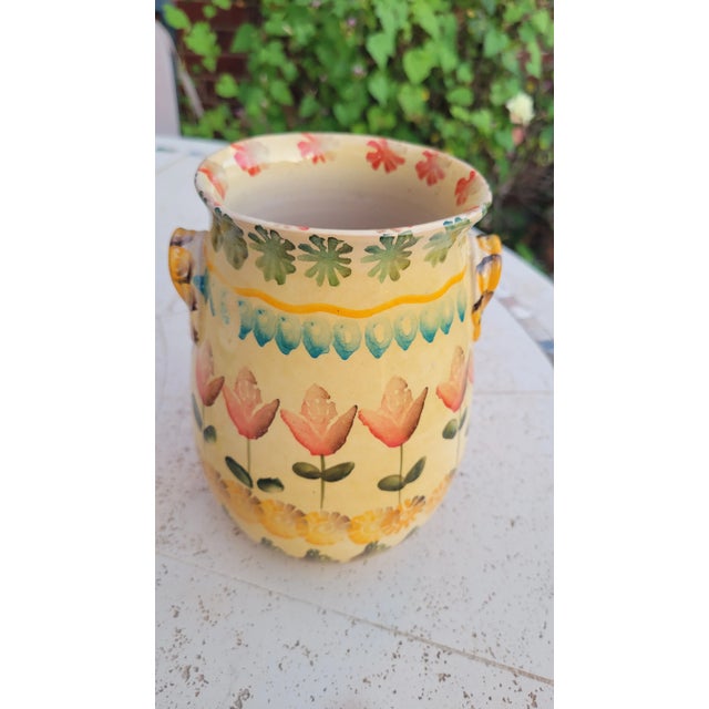 Yellow Mid 20th Century Italian, Hand Painted Small Ceramic Vase For Sale - Image 8 of 9