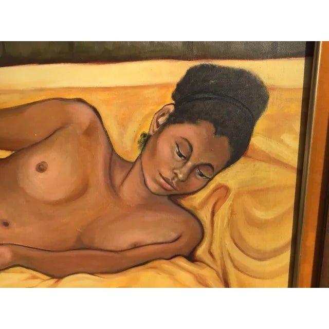 Female Nude Modern Figurative Oil Painting Canvas Signed Castillo Intimate, peaceful mood. . The reclining pose of the...