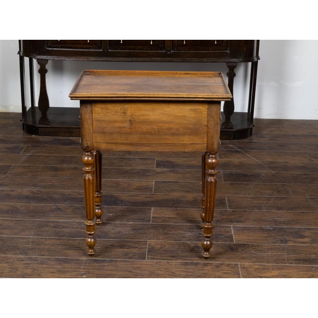 Brown French 19th Century Walnut Side Table with Tray Top, Fluted Legs and Six Drawers For Sale - Image 8 of 12